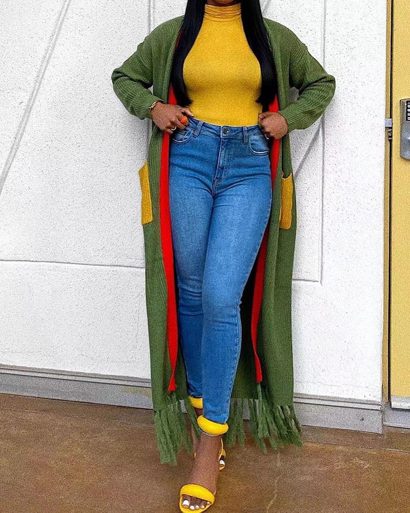 

Pocket Design Long Sleeve Knit Cardigan, Green
