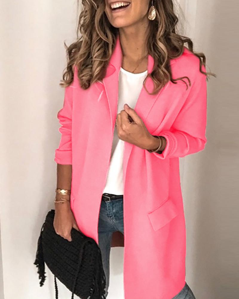 

Solid Pocket Design Long Sleeve Blazer Coat, Pink
