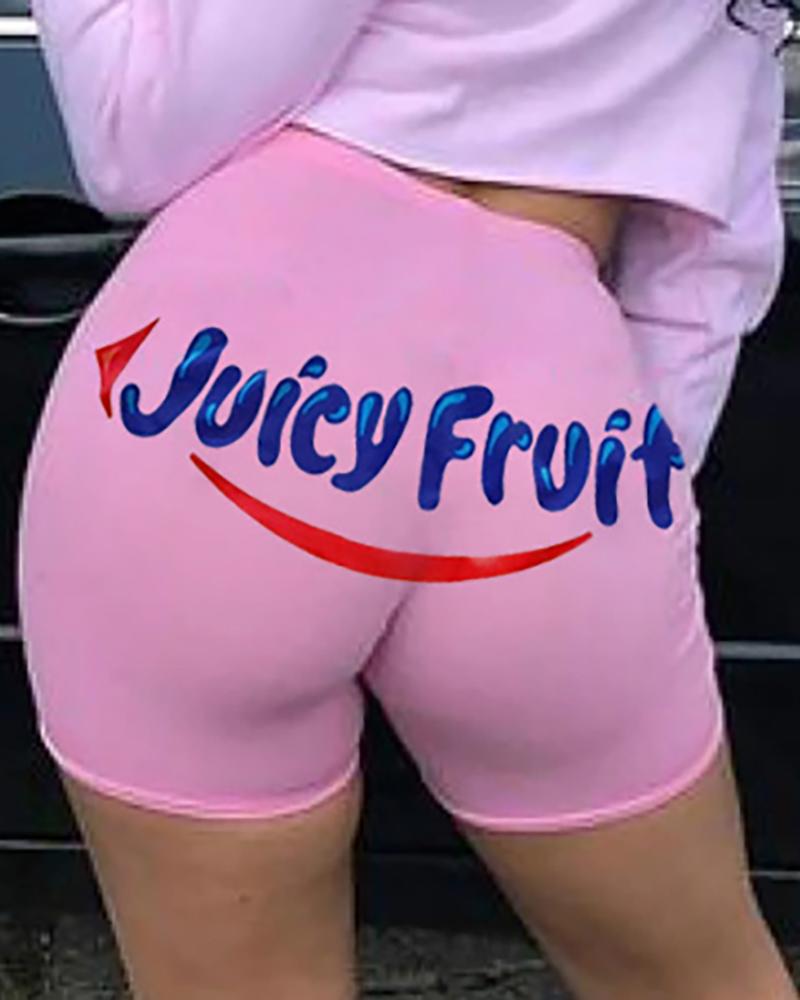 

Letter Print High Waist Casual Shorts, Pink
