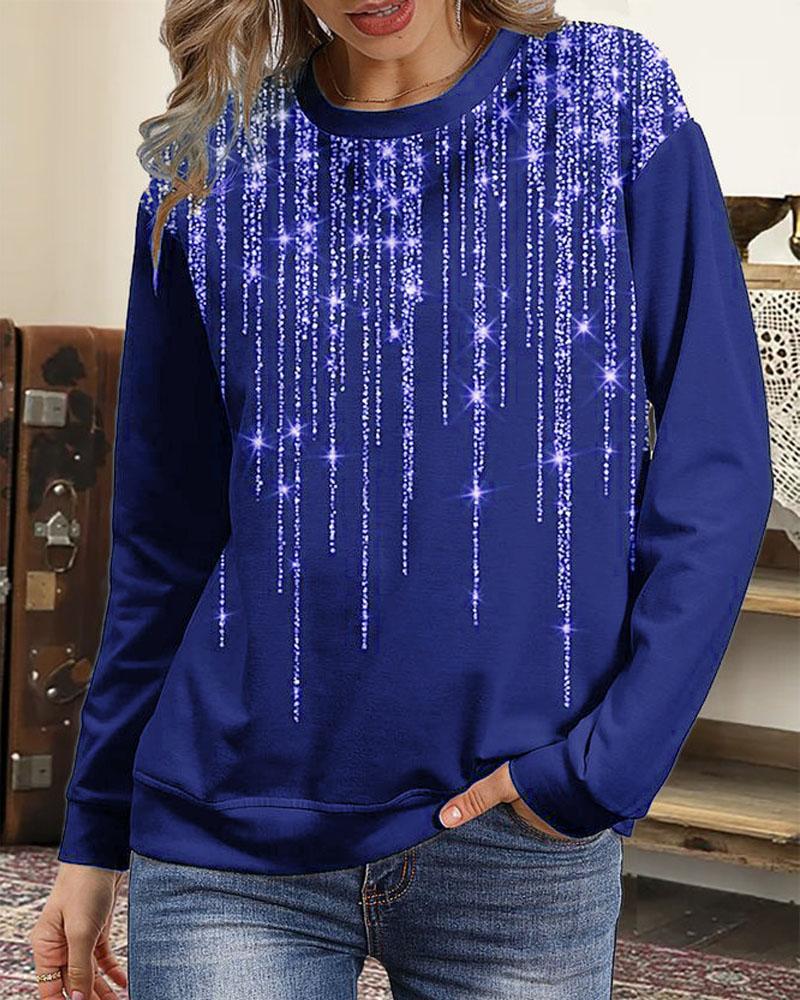 

Star Print Long Sleeve Sweatshirt, Blue
