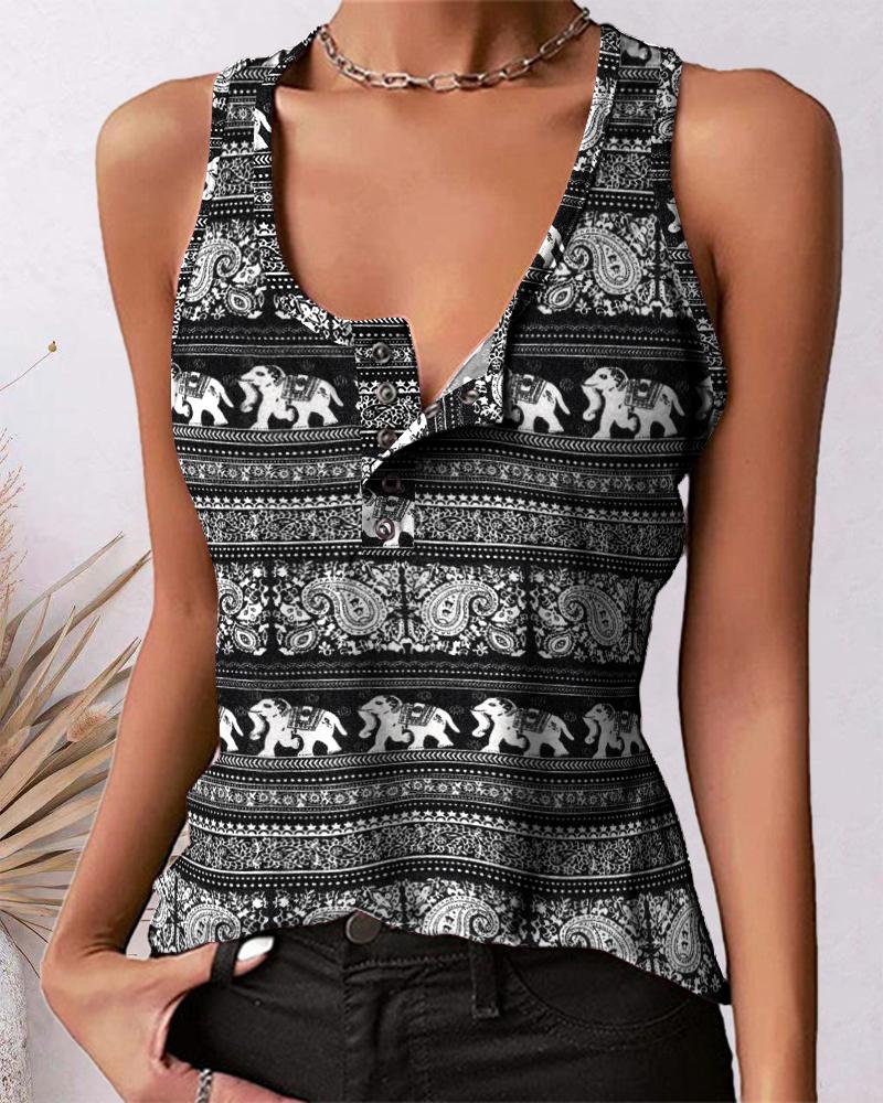 

Tribal Paisley Print Tank Top, Blackwhite