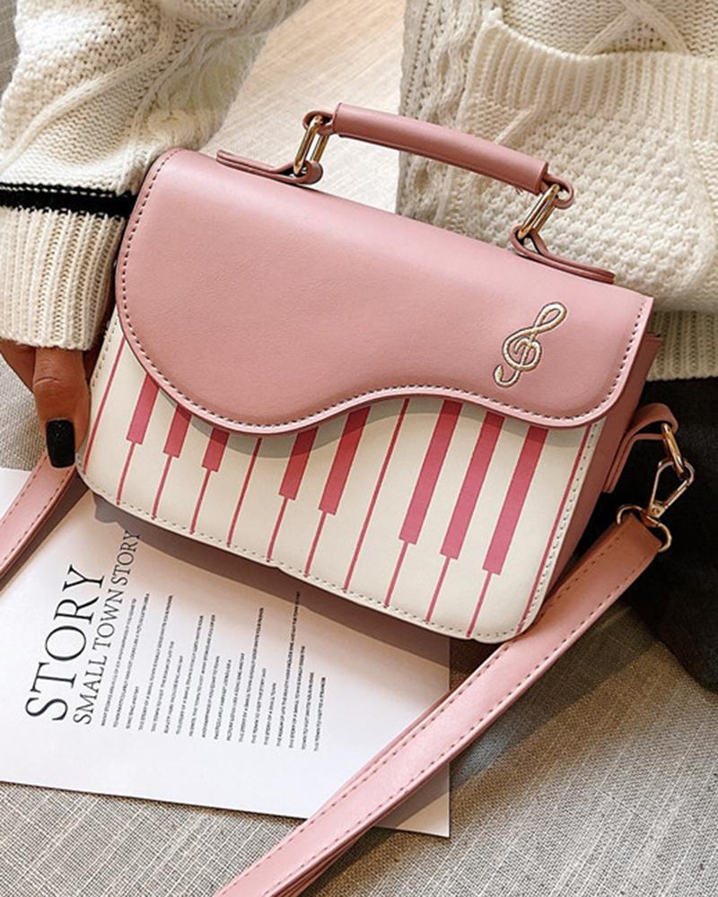 

Colorblock Piano Flap Satchel Bag, Pink