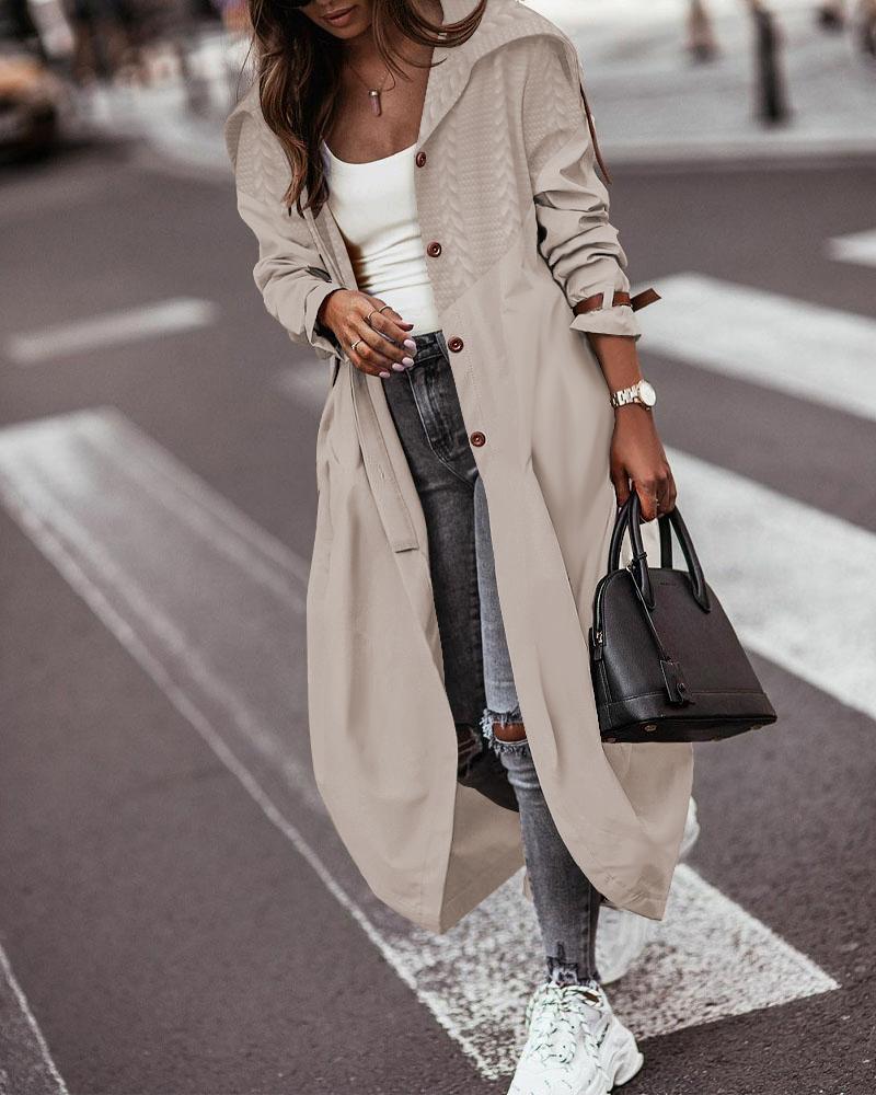 

Buttoned Wheat Textured Cargo Trench Coat, Khaki