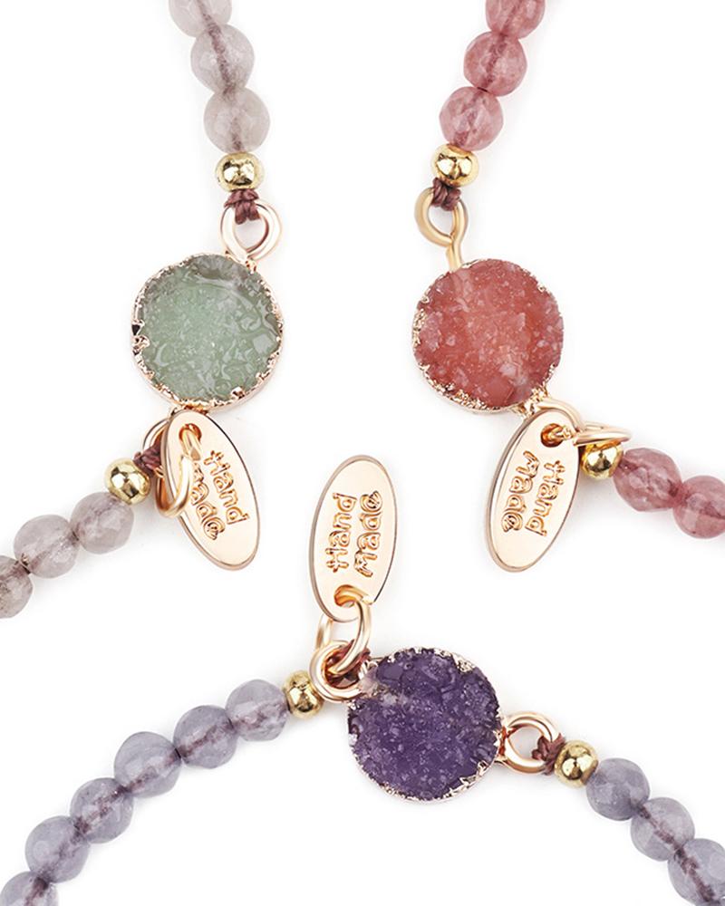 

1pc Crystal Stone Adjustable Strap Beaded Bracelet, Purple
