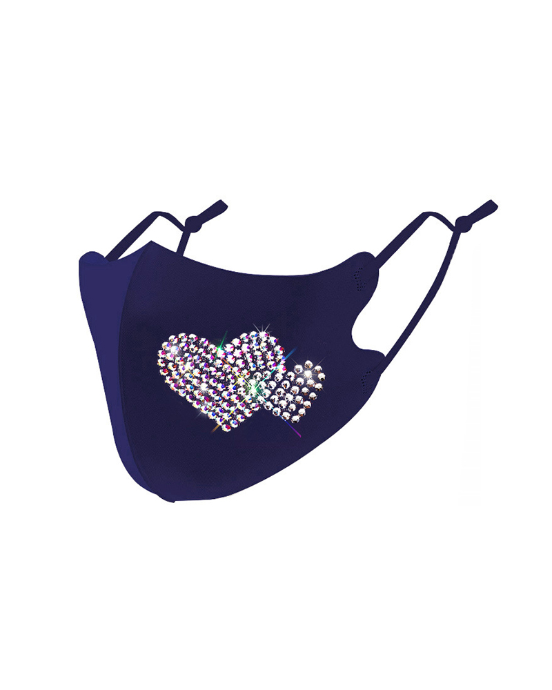 

Heart Pattern Studded Breathable Face Mask, Dark blue