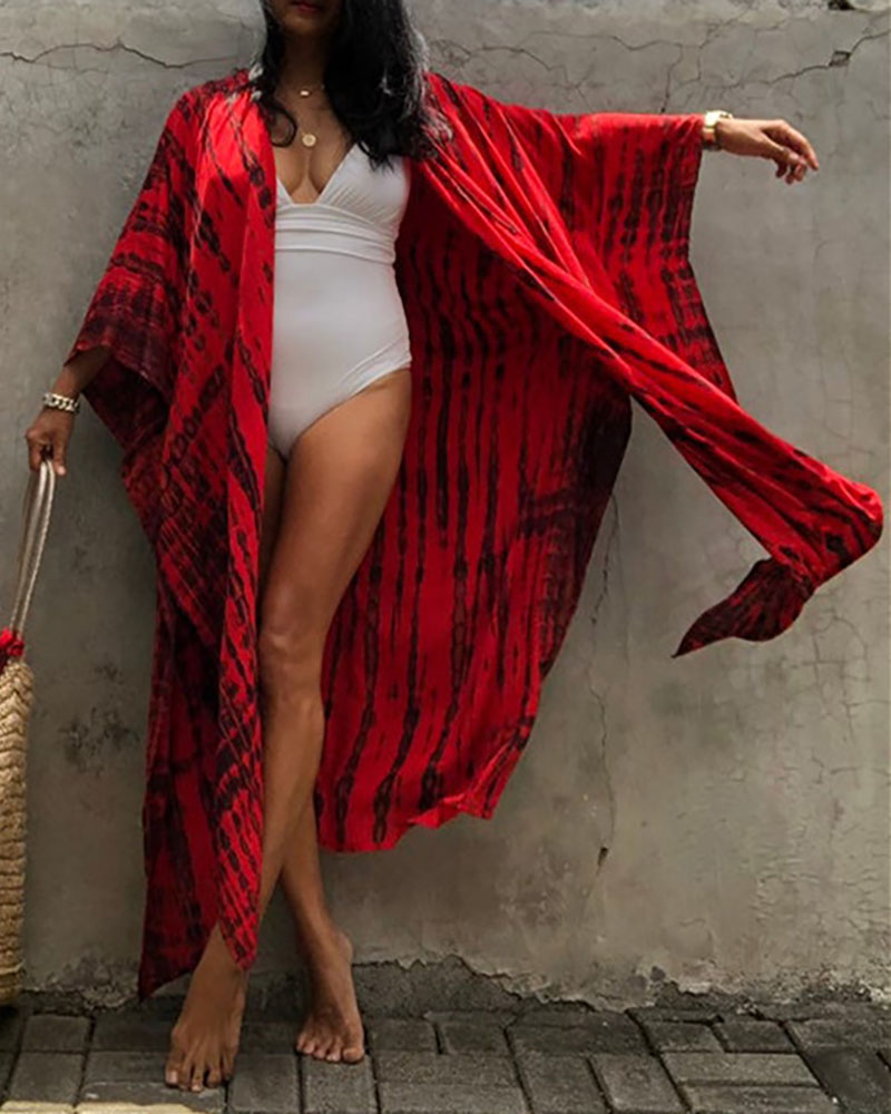 

All Over Print Asymmetrical Longline Cover Ups, Red