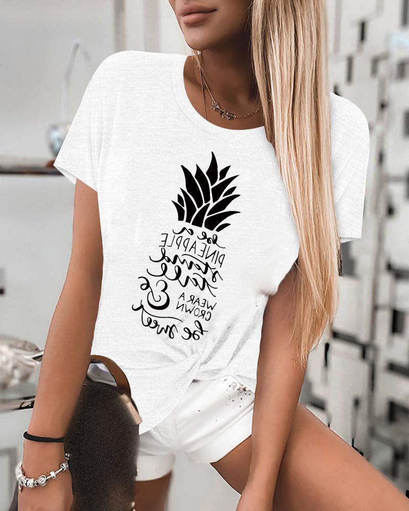 

Pineapple Cartoon Print Short Sleeve Loose T-shirts, Style1