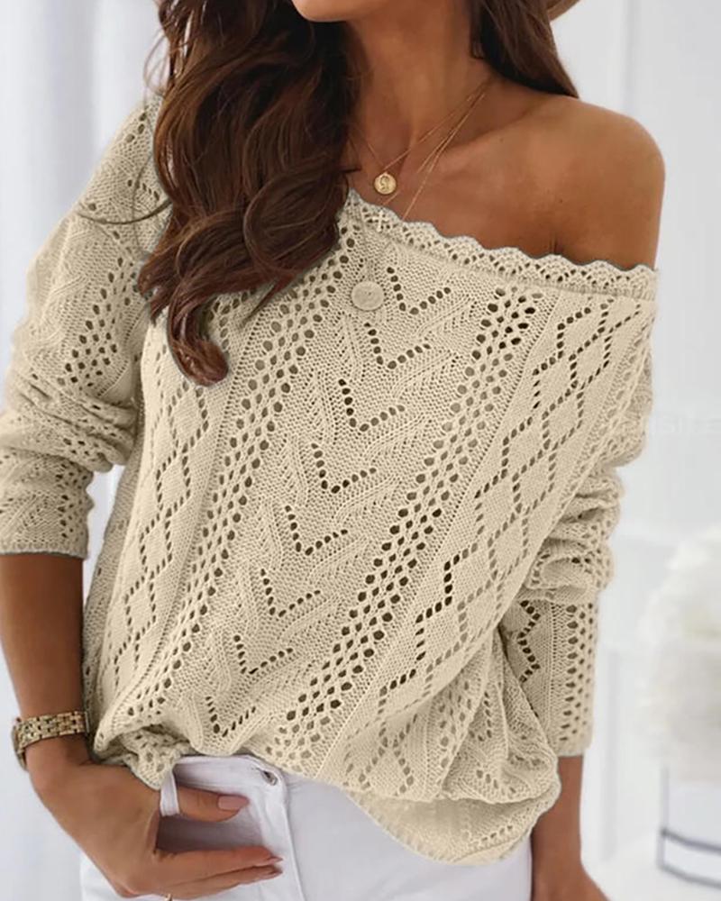 

Off Shoulder Hollow Out Knit Sweater, Apricot