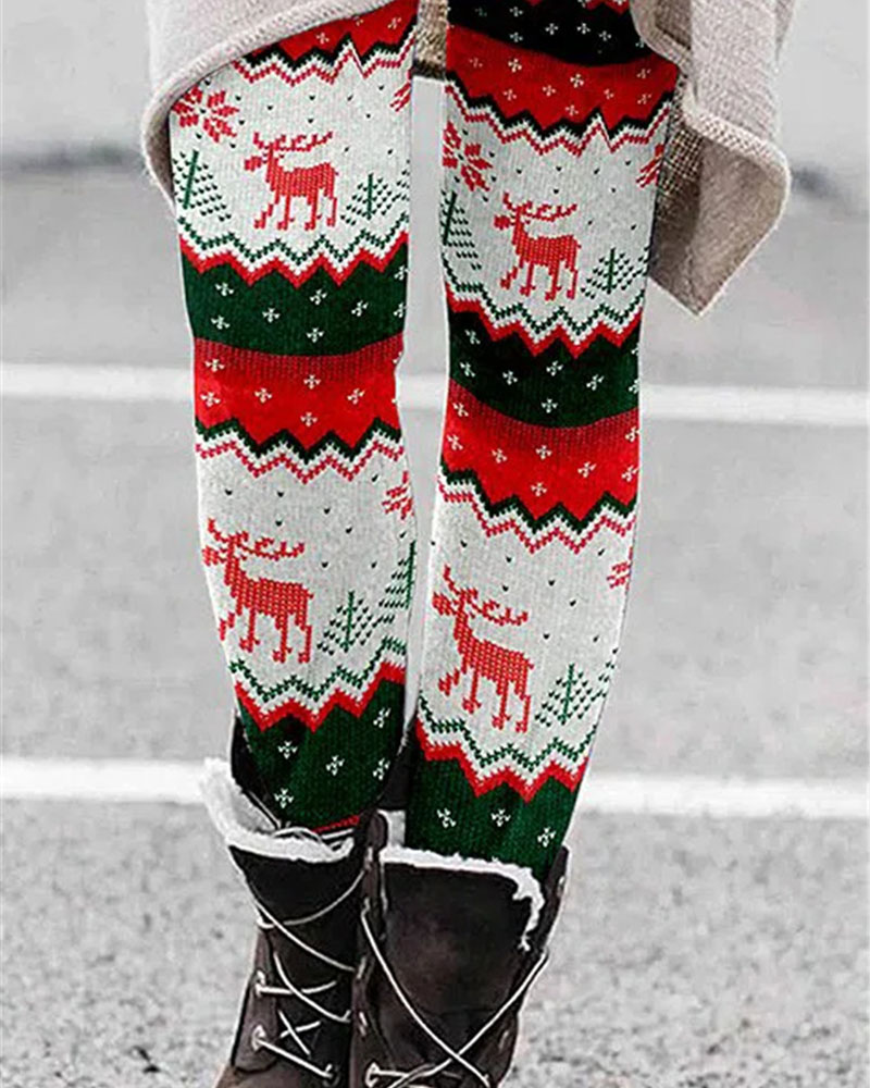 

Christmas Print Elastic Waist Leggings, Style2