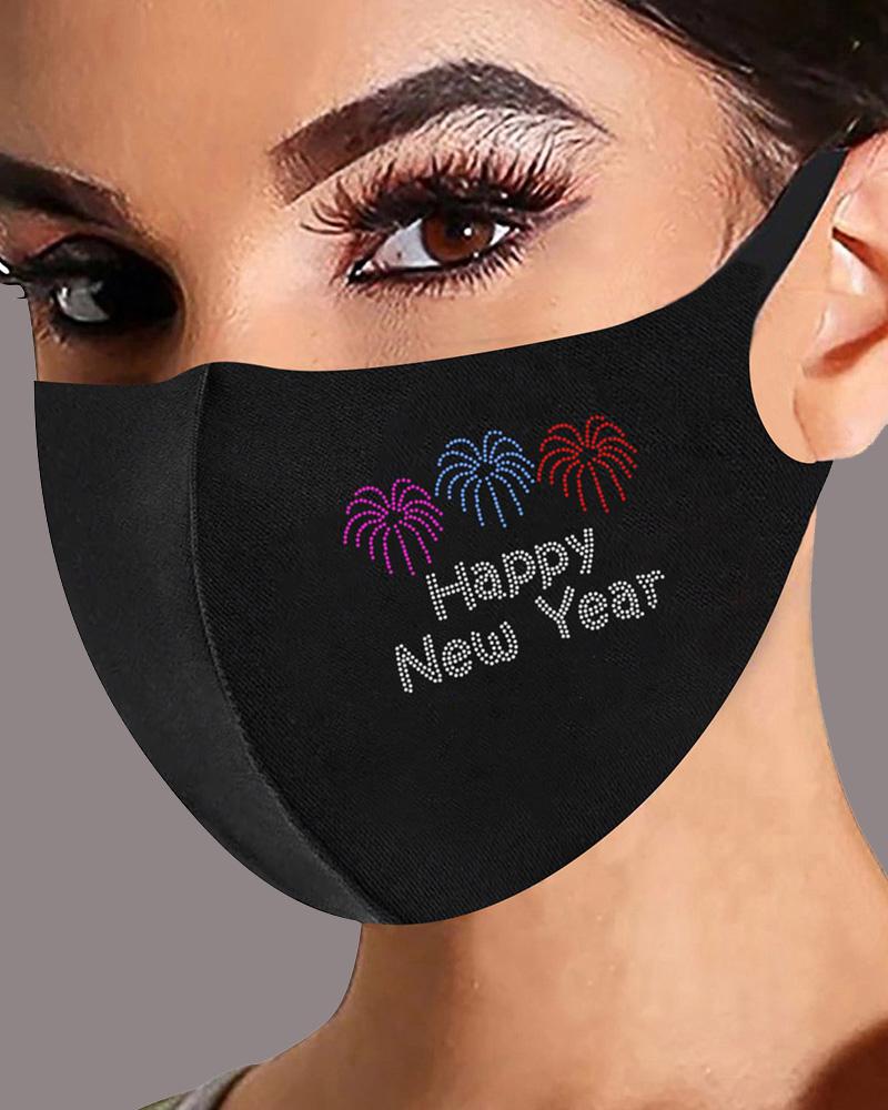 

Christmas Letter Graphic Pattern Studded Face Mask, Style3