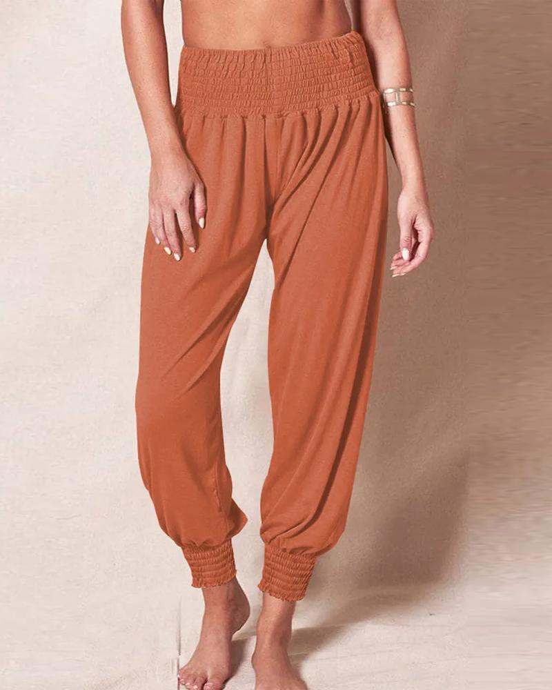 

Shirred High Waist Cuffed Pants, Orange