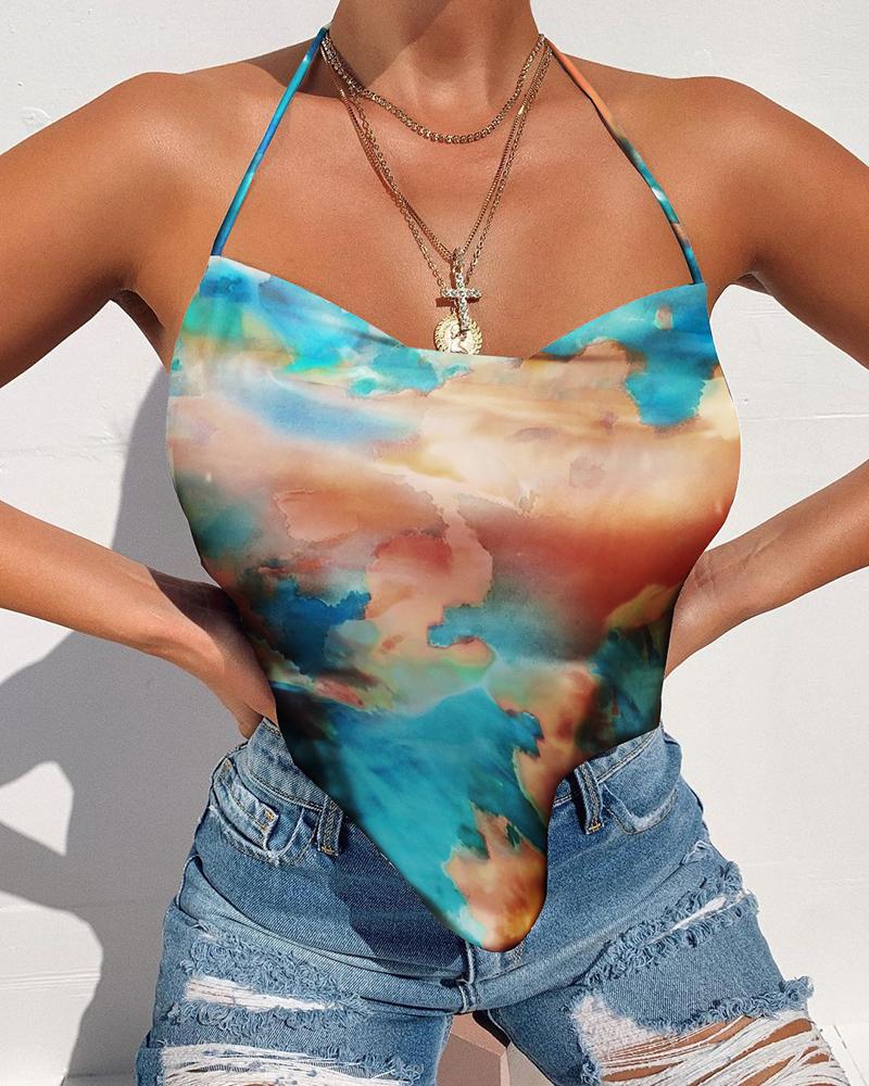 

Tie Dye Print Halter Backless Handkerchief Top, Multicolor