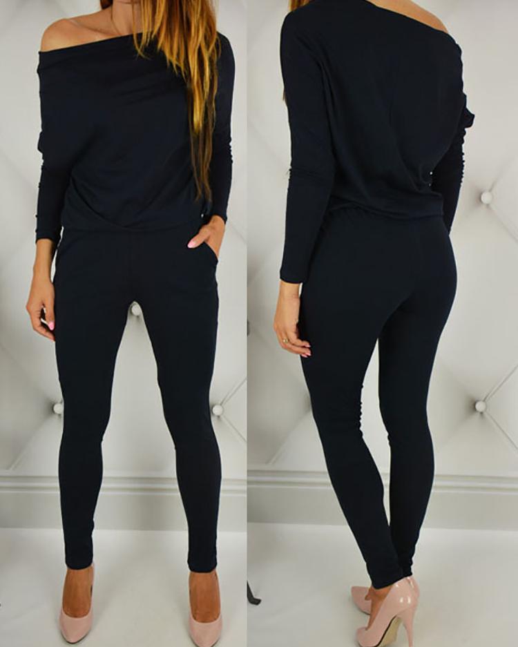 

Off Shoulder Bat-Wing Sleeve Jumpsuits, Black