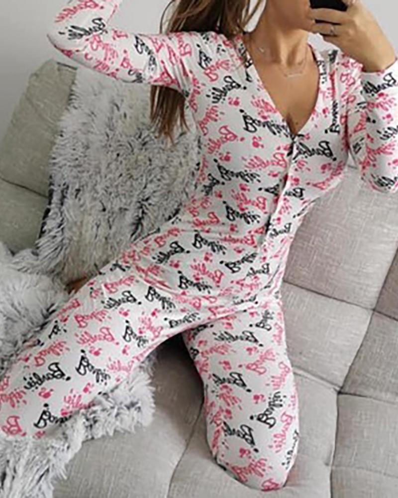 

Mutil Print Buttoned Lounge Jumpsuit, Style2
