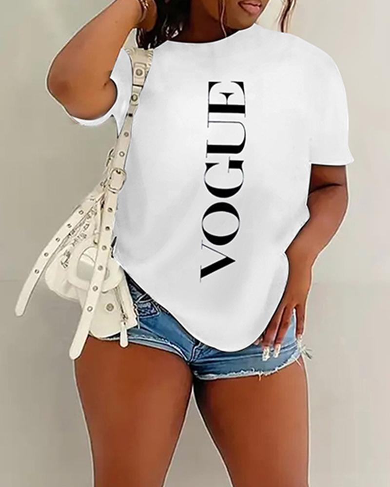 

Plus Size Letter Print Short Sleeve Casual T-shirt, White
