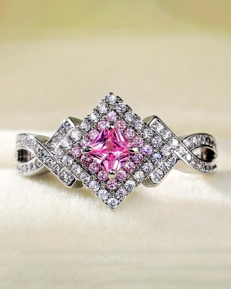 

1pc Geometric Pattern Rhinestone Bandage Ring, Pink