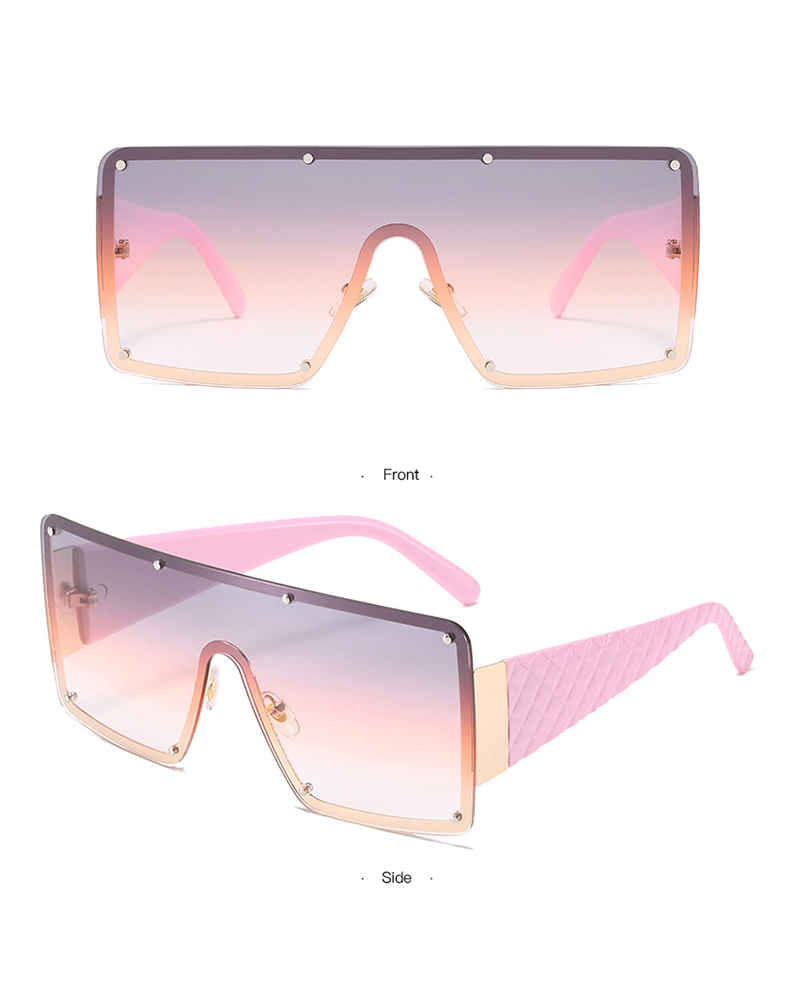 

1Pair Quilted Decor Rimless Tinted Lens Sunglasses, Light pink