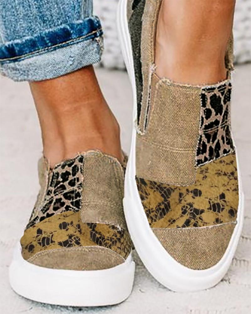 

Snakeskin Cheetah Slip On Canvas Sneakers, Apricot