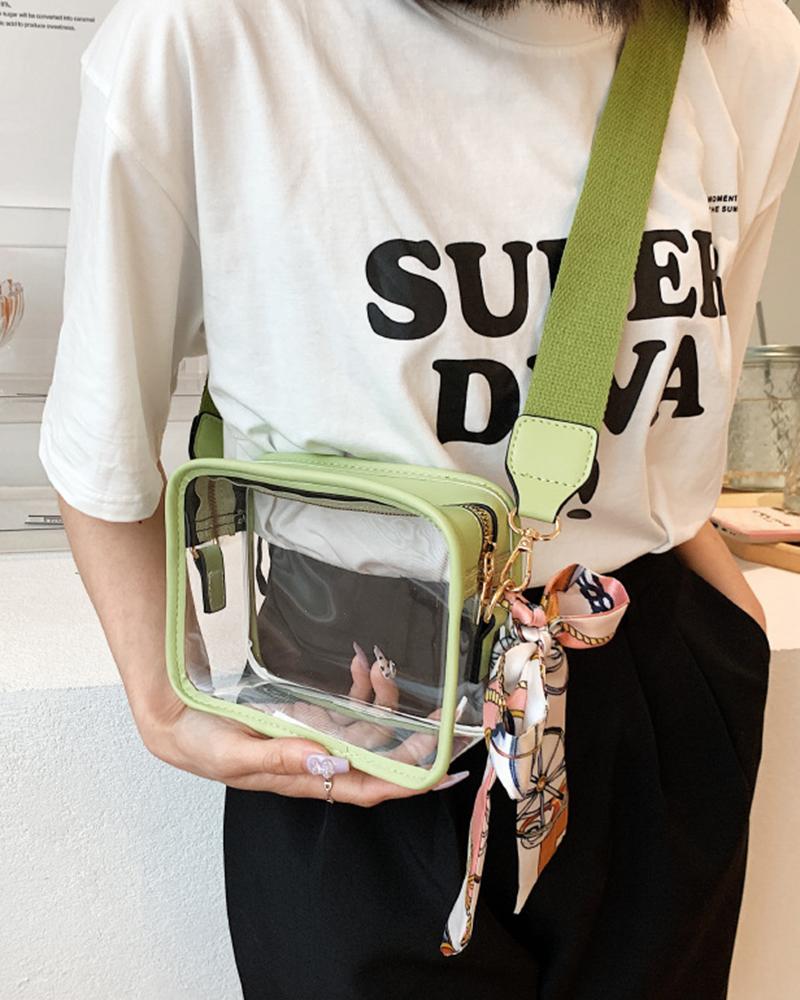 

Zipper Design Clear Square Crossbody Bag, Green