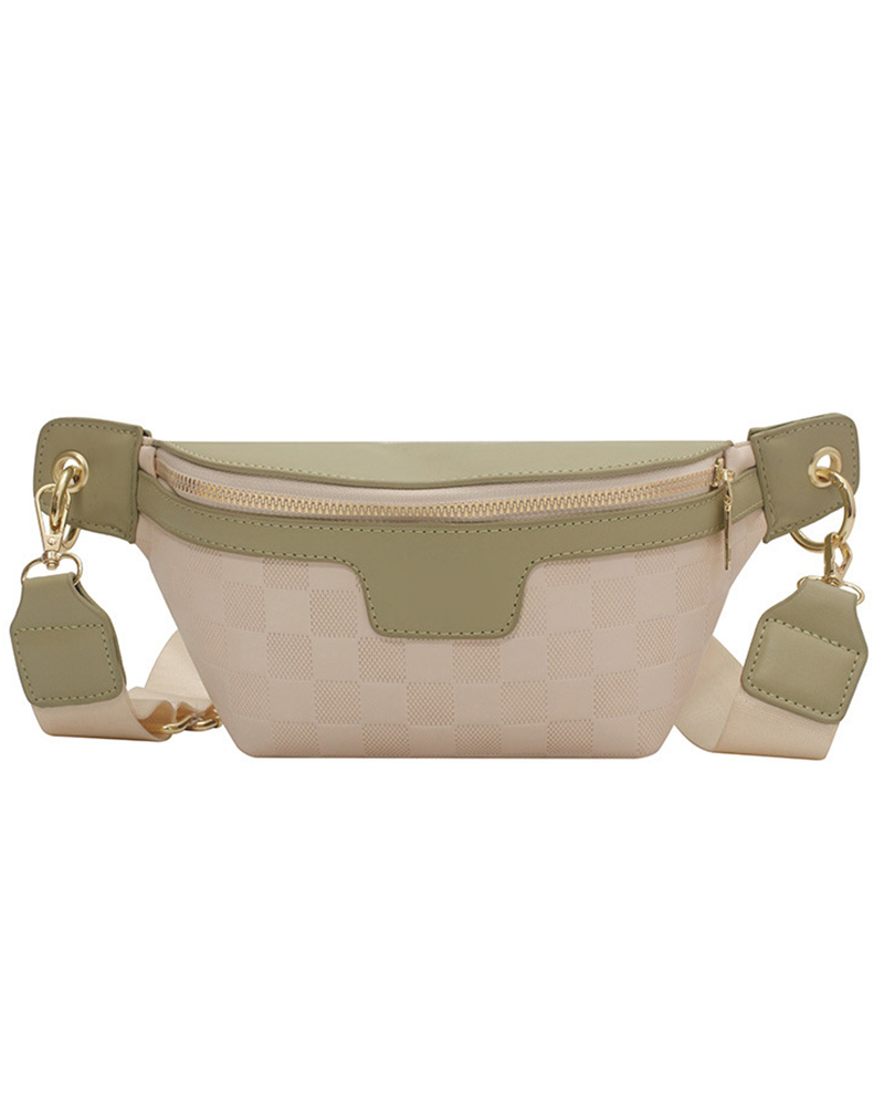 

Plaid Pattern Zipper Design Chest Crossbody Bag, Green