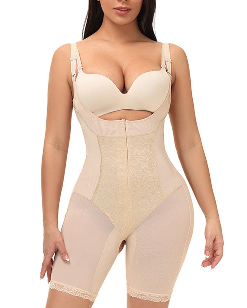 

Solid Color Mesh Sling Cut-out Skinny Bustiers Rompers, Nude