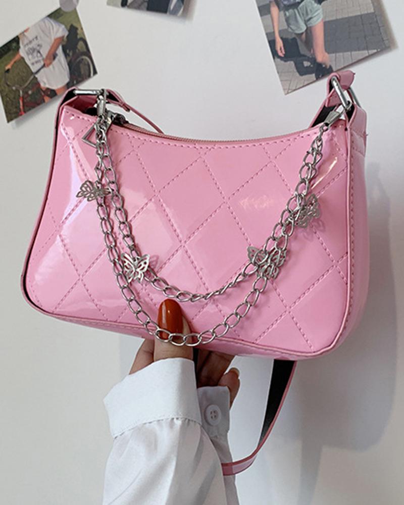 

Quilted Butterfly Chain Strap Shoulder Bag, Pink