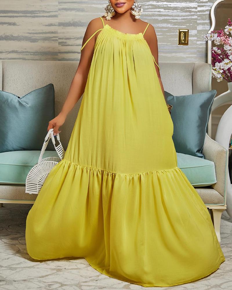

Spaghetti Strap Frill Hem Maxi Swing Dress, Yellow