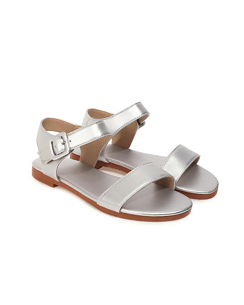 

Solid One Banded Upper Open-toe Flat Sandals, Silver