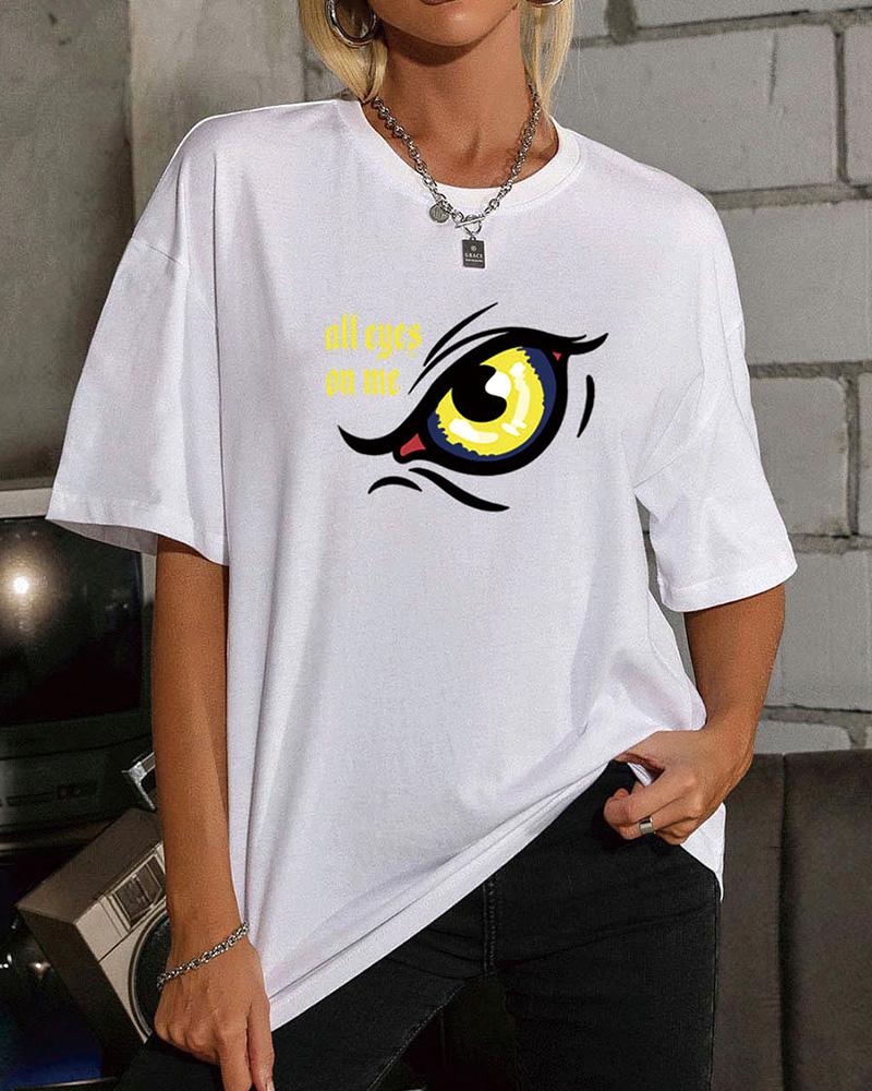 

Eye Print Short Sleeve Loose T-shirts, White