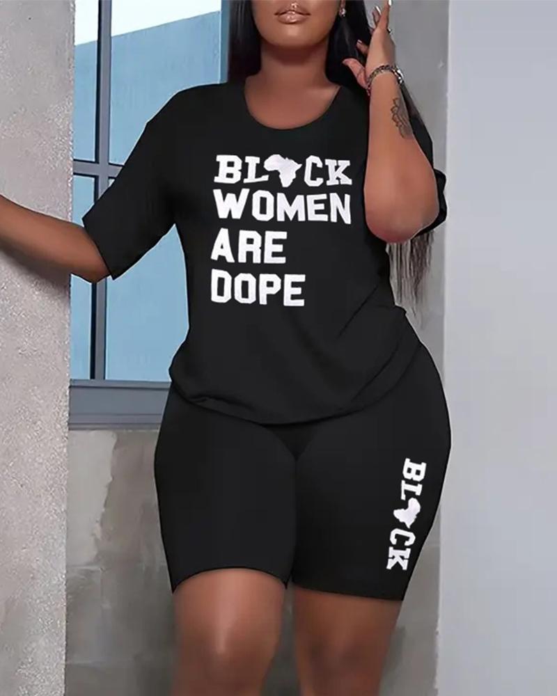 

Plus Size Black Women Are Dope Print Top & Shorts Set