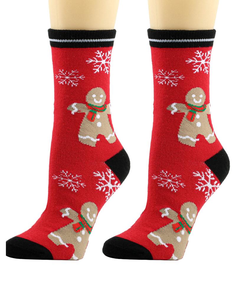 

1Pair Christmas Character Santa Gingerman Snowman Graphic Plants Print Crew Socks, Style8