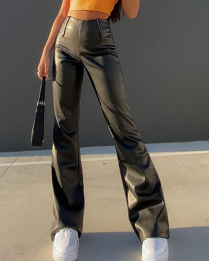 

PU Leather High Waist Bootcut Pants, Black
