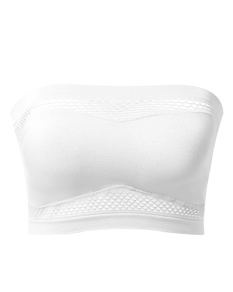 

Hollow Out Breathable Bandeau Bra Top, White