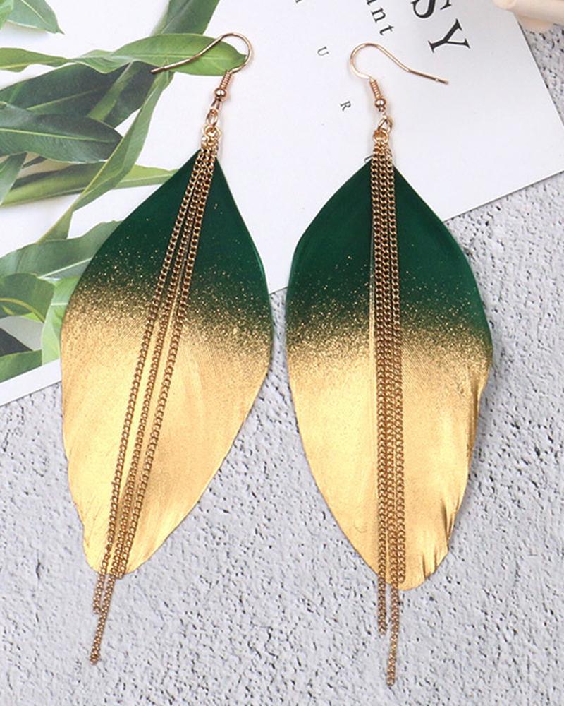 

1Pair Gradient Color Feather Tassel Dangle Earrings, Green