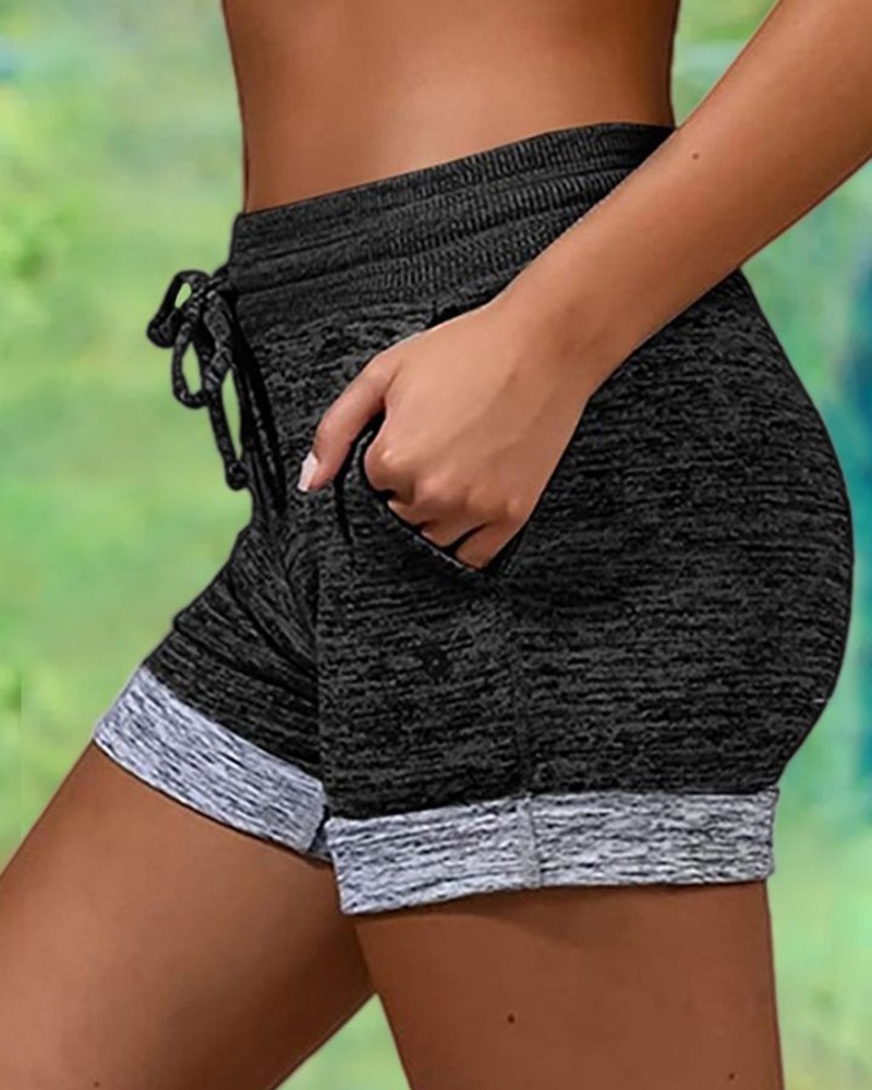 

Contrast Paneled Drawstring Active Shorts, Dark grey