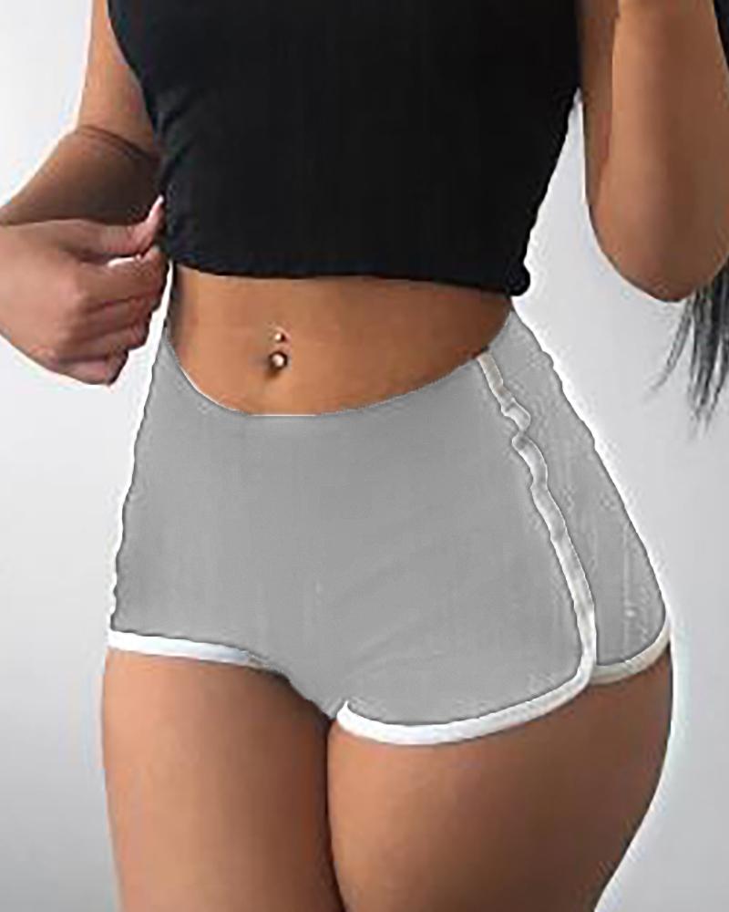 

High Waist Contrast Binding Sporty Shorts, Gray