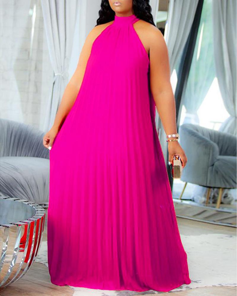 

Plus Size Sleeveless Chiffon Pleated Swing Dress, Hot pink