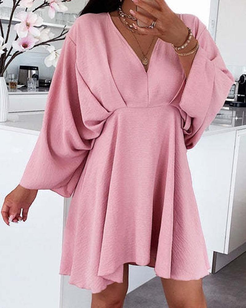 

Ruced Batwing Sleeve Casual Dress, Pink