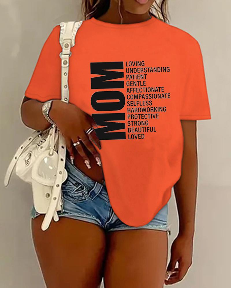 

Plus Size Mother's Day Mom Letter Print Casual T-shirt, Orange
