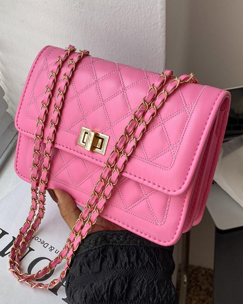 

Quilted Twist Lock Flap Shoulder Bag, Pink