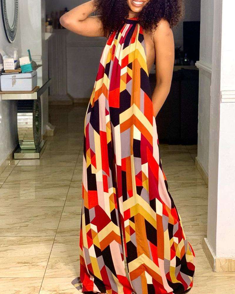 

Halter Colorblock Sleeveless Wide Leg Jumpsuit, Multicolor
