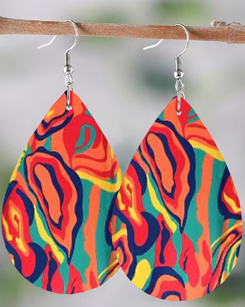 

1Pair Multi-Color Abstract Print Waterdrop Earrings, Multicolor