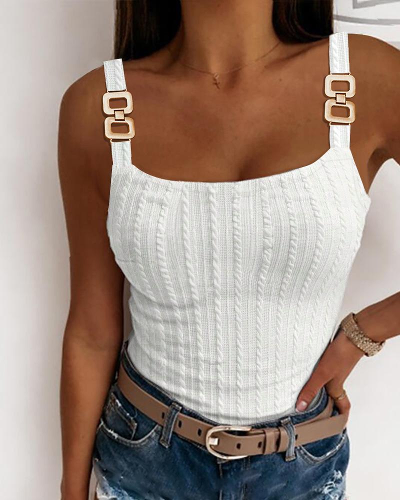 

Braided Chain Decor Square Neck Tank Top, White