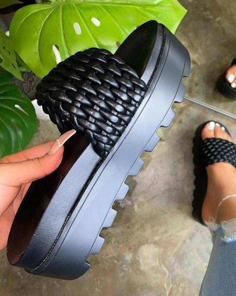 

Braided Peep Toe Platform Slippers, Black