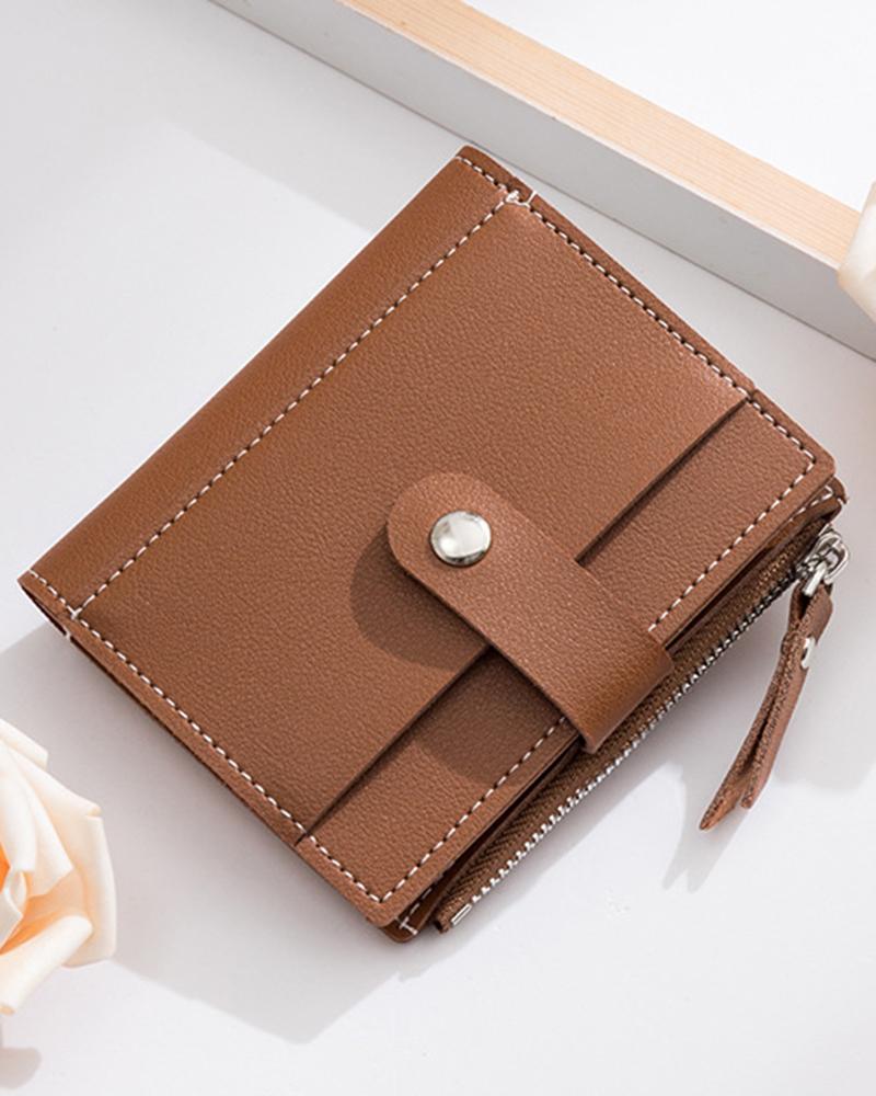 

Side Zipper Coin Credit Card Holder Wallet, Brown