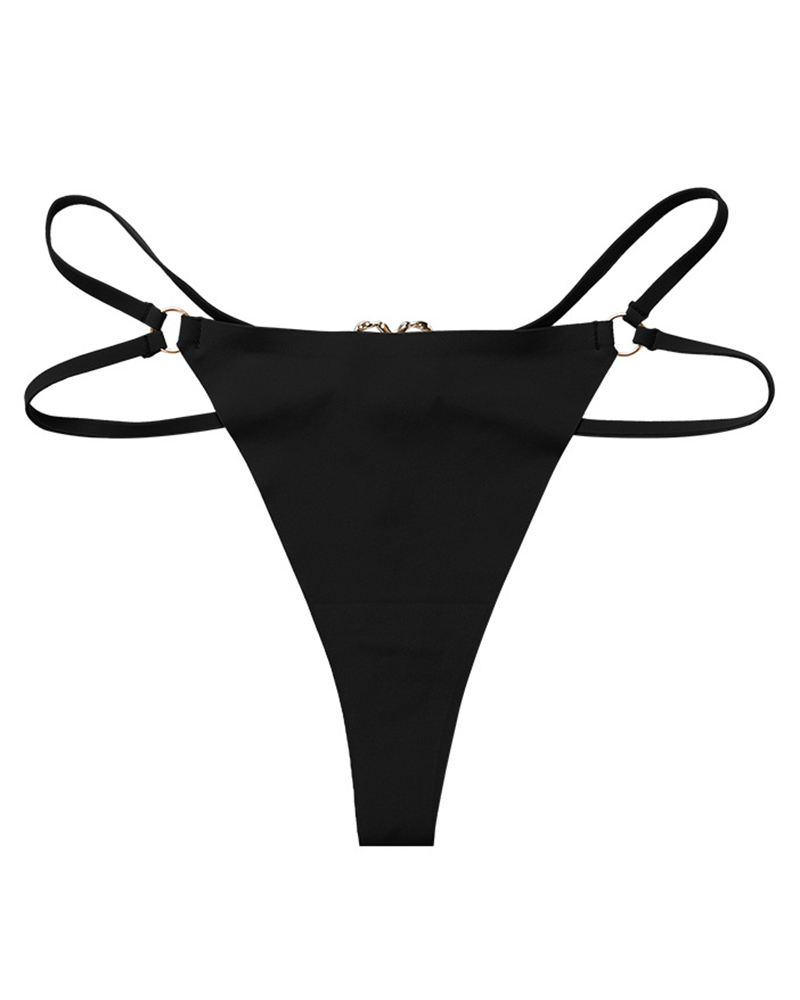 

O-Ring Heart Decor Thong Panty, Black