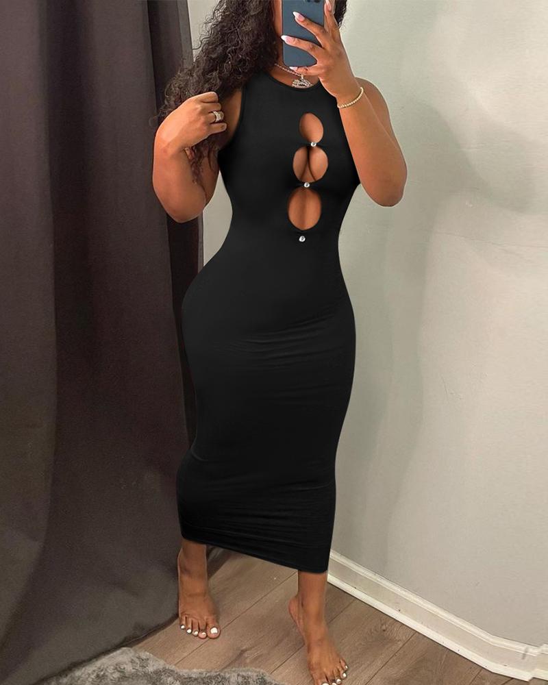 

Cutout Front Sleeveless Bodycon Dress, Black
