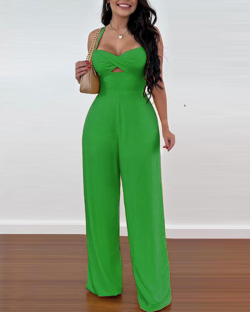 

Plain Twist Design Sleeveless Jumpsuit, Green