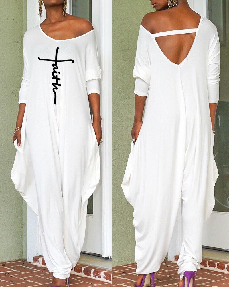 

Faith Print Long Sleeve Harem Jumpsuit, White