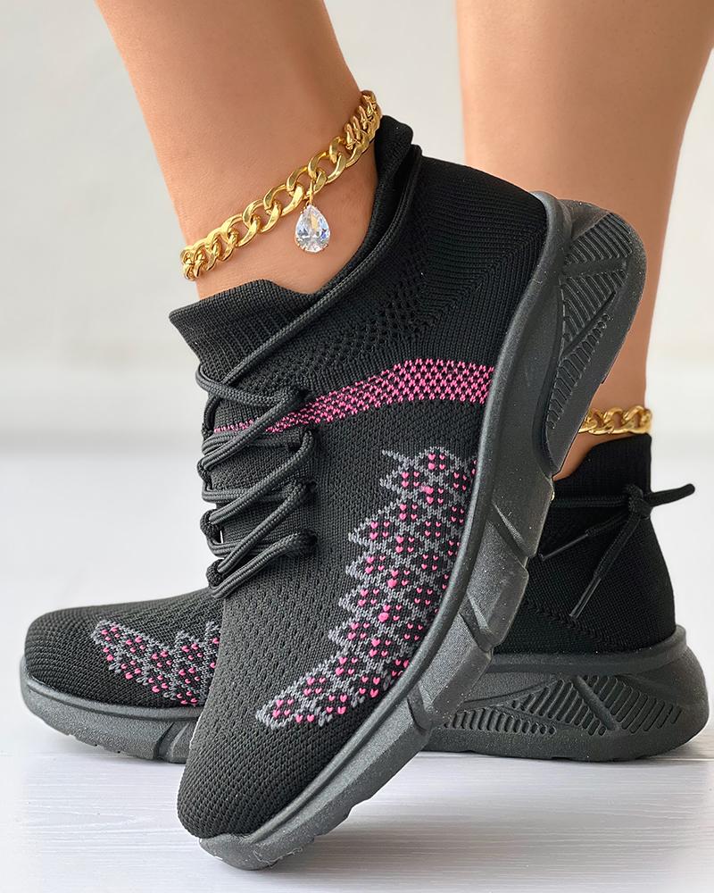 

Breathable Contrast Paneled Lace-up Sneakers, Black